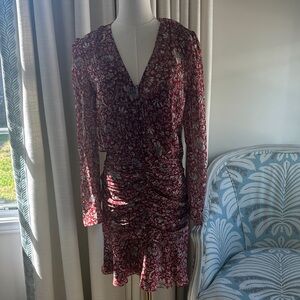 Veronica Beard Red Floral Long Sleeve Dress